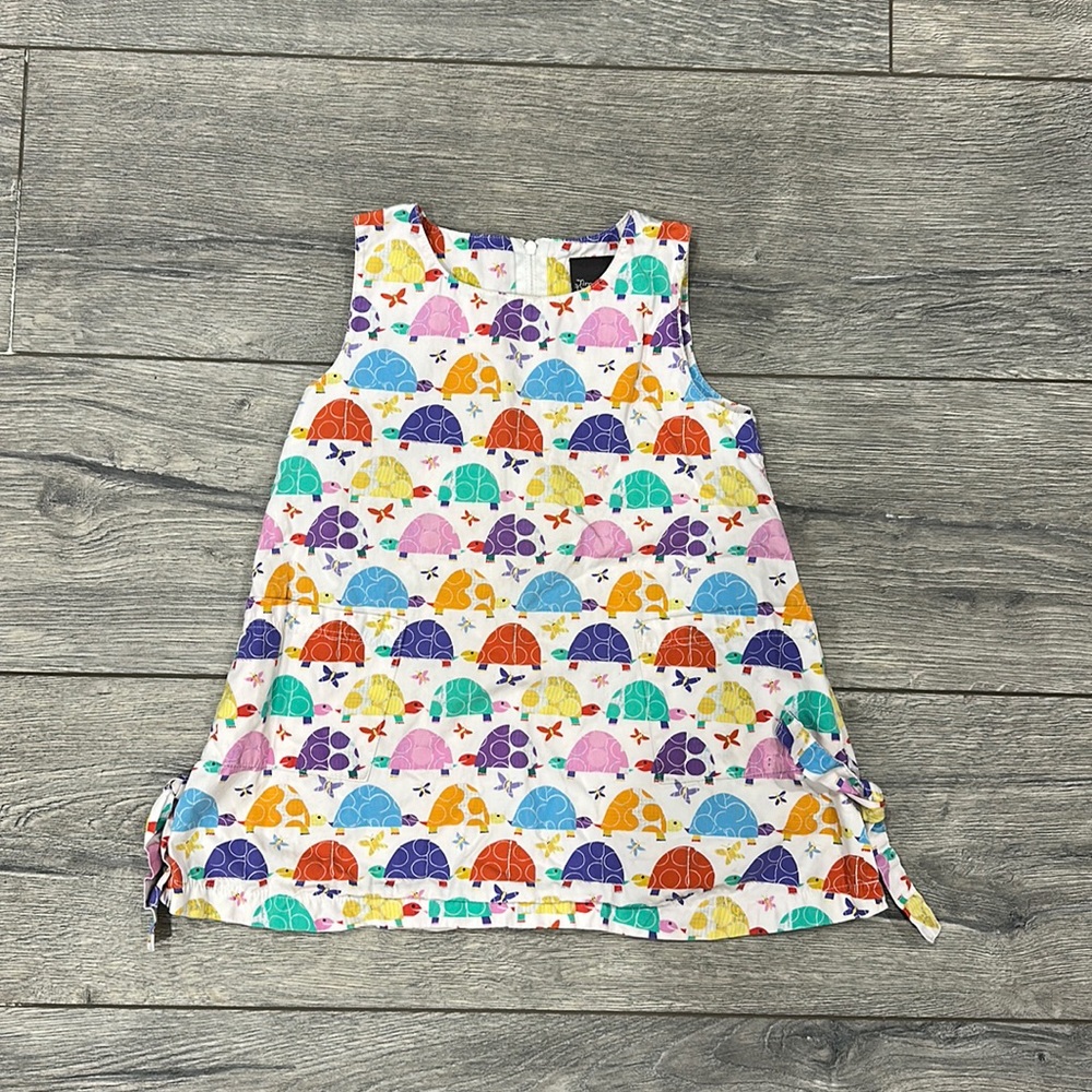 • Jim Thompson • Girls Turtle Shift Dress Small Pockets on Front White / Red